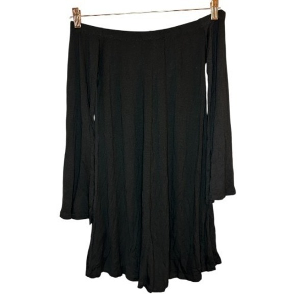 Lani California Black Off Shoulder Mini Dress Small Bell Flare Sleeve Boho - Picture 3 of 5